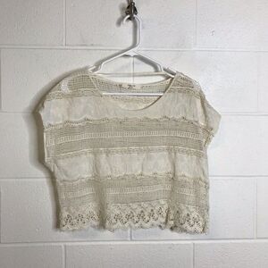 Love Culture Women's Crop Top Embroidery Lace Off White Ivory Size M/L Juniors
